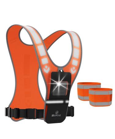 Reflective Vest with Phone Holder for Women Men Kids, BUMOVE Adjustable Safety Gear Bands for Night Running, Biking, Dog Walking, Bicycle Jogging (Orange)
