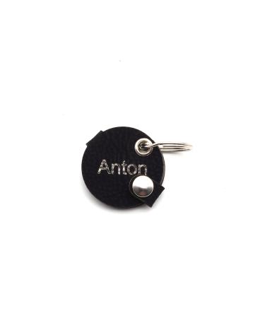 Copter farm dog brand bag for dogs on the collar |With engraving push button |Art leather real leather |Dog brand |Individually engraved on both sides (black round) black round