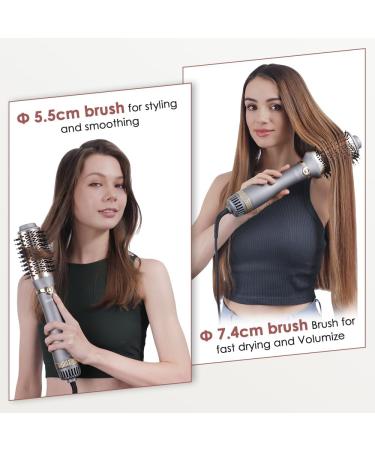 Faszin Hair Dryer Brush Hot Air Brush | 3 Adjustable Temperatures, 2 Heads | One-Step Blow & Volumizer | 100 Million Negative Ions | Smooth, Silky, Frizz-Free Hair | Gray - Buy Online on SooperMarket.com