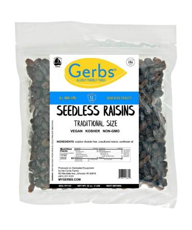 GERBS California Raisins 2 LBS. | Freshly Dehydrated Resealable Bulk Bag | Top Food Allergy Free | Sulfur Dioxide Free | Rich in Calcium, Iron, Fiber & full of antioxidants| Gluten & Peanut Free