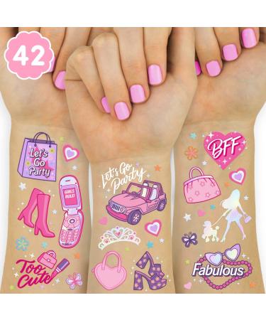xo  Fetti Pink Temporary Tattoos for Girls - 42 styles | Pink Birthday Party Supplies  Party Favors  Cute Decorations  Easter Basket
