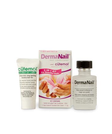DermaNail Nail Strengthener and Cuticle Cream Set - Fingernail Care Kit with Liquid Nail Hardener and Cutemol Moisturizer - Healthy Growth and Repair for Brittle, Damaged, Weak, Thin, & Peeling Nails