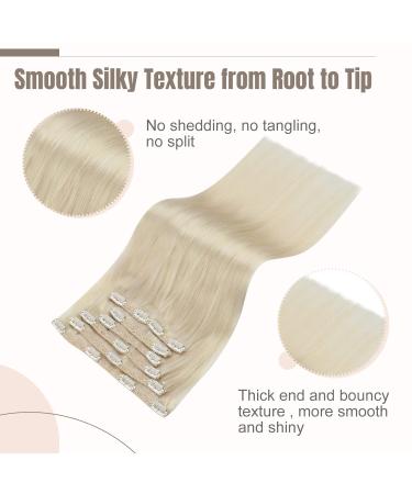 FSHINE Real Hair Clip-In Extensions - Platinblond 40cm 120g Remy 7 Pieces Invisible Clips #60 - Premium Quality Hair Extensions - Buy Online on SooperMarket.com