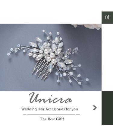 Unicra Bridal Wedding Hair Comb - Silver Crystal & Pearl Hair Accessories for Women & Girls - Buy Online on SooperMarket.com
