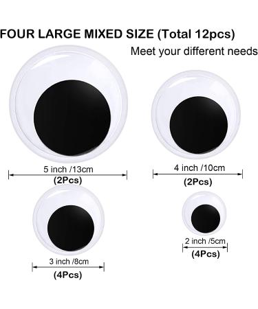 Large Self-Adhesive Wiggle Googly Eyes Set for DIY Crafts - 12 Pieces, 2-5 Diameter Size - Black and White Plastic Giant Wiggle Eyes for Home Decoration - Buy Online on SooperMarket.com