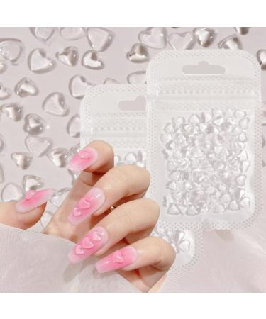 200PCS Clear Heart Nail Art Decals Charms for Nails  Clear 3D Acrylic Heart Nail Charms for Women DIY Manicures Salon Accessories -6