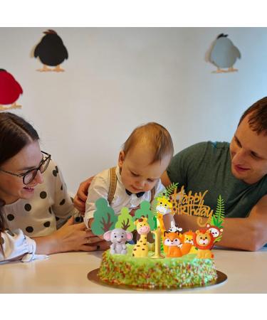 16-Piece Safari Jungle Cake Decoration Set for 1st Birthday | Forest Animals Topper for Girls - Buy Online on SooperMarket.com
