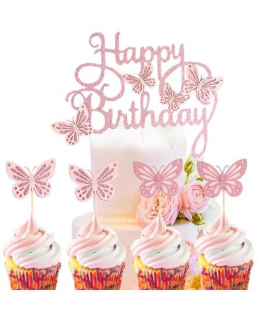 13PCS Butterfly Glitter Cake Topper: Paper Cupcake Pick for Birthday Cake Decoration