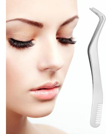 Eyelash Tweezers for Extensions | Stainless Steel Eyeline Tweezers with Comb | Professional Silver Tools for Artificial Eyelashes - Buy Online on SooperMarket.com