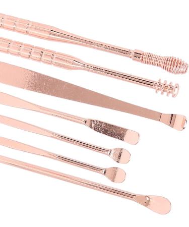 7pcs Stainless Steel Spiral Earwax Cleaner Set - Portable Ear Pick Spoon Tool Kit in Rose Gold - Buy Online on SooperMarket.com