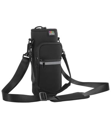 Nuovoware Water Bottle Carrier Bag, Bottle Pouch Holder, Adjustable Shoulder Hand Strap 2 Pocket Sling Neoprene Sleeve Sports Water Bottle Accessories for Hiking Travelling Camping Black