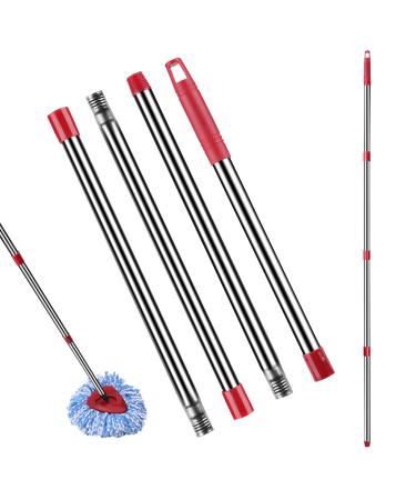 Spin Mop Replacement Handle - DTOPNIOR 4-Section 2.5-to-5 Foot Mop Replacement Stick Compatible with Triangle Spin Mop Base, EasyWring Mop Refills for Floor Cleaning (Red, 4-Section, Mop Handle) Red, 4-section Mop Handle
