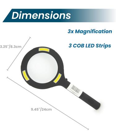 BIOS Living COB LED Magnifying Glass 3X Magnification Bright Uniform Consistent Illumination Perfect for Reading Fine Print Easy On/Off Non-Slip Rubber Handle Lens Size: 3.25 /8.3 cm - Buy Online on SooperMarket.com