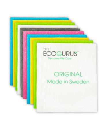 Swedish Dish Clothes - Original Made in Sweden by The EcoGurus (10 x Multi Colors), Swedish Dishcloths for Kitchen, Multi-Surface Swedish Dish Cloths, Cellulose & Cotton Swedish Dishtowels, No Odor Assorted Dishcloths