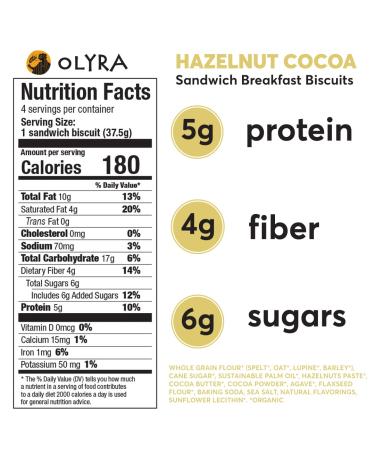 OLYRA Organic Breakfast Sandwiches Biscuits Hazelnut Cocoa Butter - Low-Sugar High Fiber Protein Vegan Healthy Snacks Individually Wrapped Cookies (1 Box of 4 Packs  1 Sandwich per Pack) Hazelnut Cocoa 5.3 Ounce (Pack of - Buy Online on SooperMarket.com