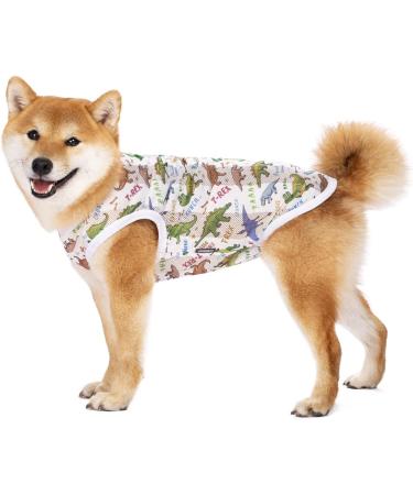 Cool Summer Pet T-Shirt for Medium & Large Dogs | Breathable Sun Protection Vest | Dinosaur Design (XS White) - Buy Online on SooperMarket.com