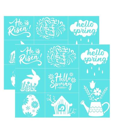 OLYCRAFT 2Pcs 11x8.6 Inch Easter Silk Screen Stencil Spring Theme Self-Adhesive Silk Screen Printing Stencil Bunny Egg Mesh Transfers Easter Decorations for Painting on Wood Hello Spring