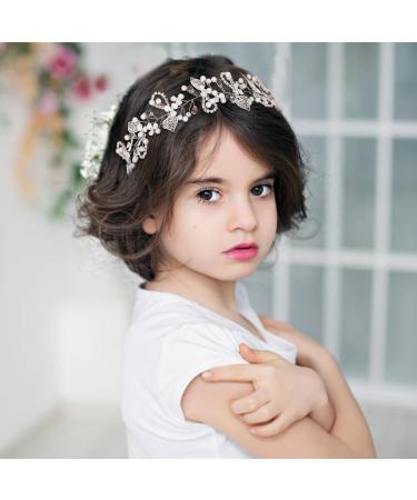 IYOU Princess Crystal Headpiece Silver Flower Wedding Headband Pearl Holy Communion Hair Accessories for Flower Girl Bride Bridesmaid - Buy Online on SooperMarket.com