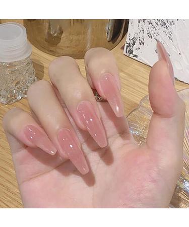 RikView Press on Nails Extra Long Pink Acrylic Nails Coffin Nail Tips Glossy Fake Nails (Pink)