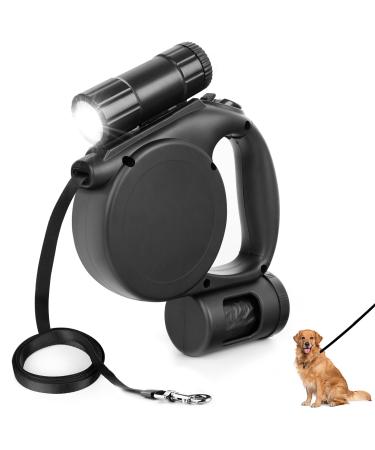 ZEEJORY Retractable Dog Lead 5M Extendable Dog Lead with LED Light & Poo Bag Holder Easy One Button Brake&Pause&Lock Anti-Slip Handle Dog Leash Small to Large Dogs up to 110lbs(50KG)