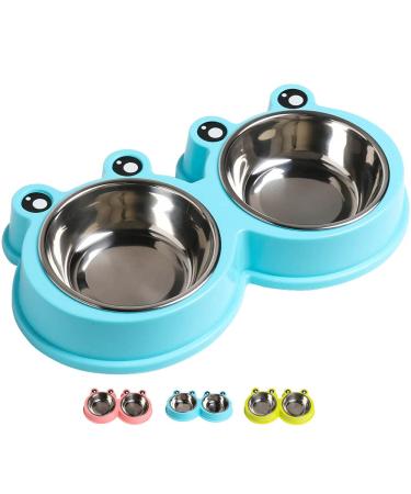 Double Dog Cat Bowls Premium Stainless Steel Pet Bowls with No-Slip Stainless Steel Cute Modeling Pet Food Water for Feeder Dogs Cats Rabbit and Pets 2.Sky Blue