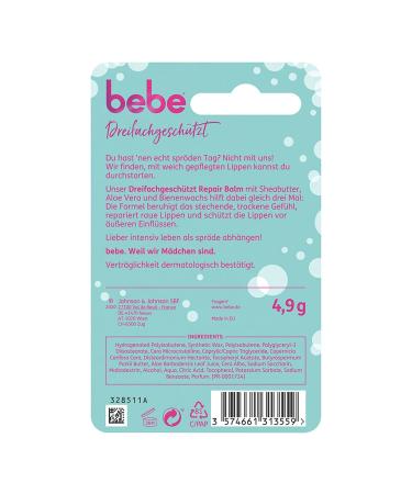 bebe Triple Protection Repair Balm Lip Balm with Shea Butter, Aloe Vera, and Beeswax - 4.9g - Buy Online on SooperMarket.com