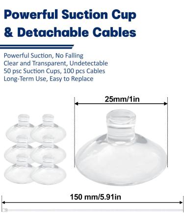 Jetop 50 Pack Suction Cup Aquarium Set & 100 Adjustable Zipper Cables - Perfect for Holding Airline Tubing Reptile Hammocks Decorations & Shrimp Nest Binding - Buy Online on SooperMarket.com