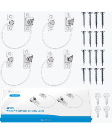 eSynic Popular 4pcs Window Safety Restrictors Window Restrictor for UPVC Window Security Locks with Keys Child Safety Window Security Wire Latch Perfect for Home Public Applications-White Style-A