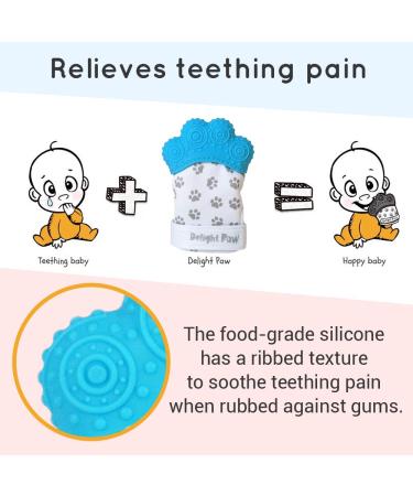 Delight Paw Baby Teething Mitten | Self-Soothing Pain Relief for Babies Over 3 Months | BPA-Free | Mom Designed | Includes Hygienic Travel Bag | 2 Pack Bubbly Blue - Buy Online on SooperMarket.com