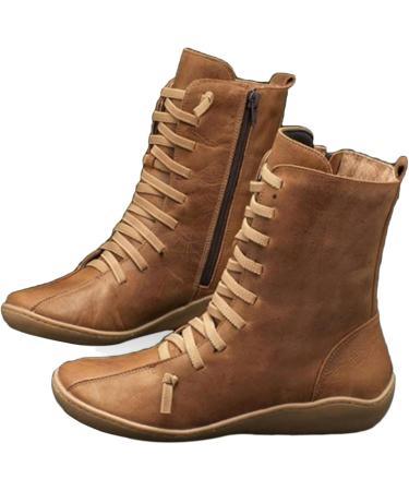 Shop Elegant Brown Medieval Women's Winter Ankle Boots | Flat & Warm Classic Lace Design - Sizes 36-45 - Buy Online on SooperMarket.com