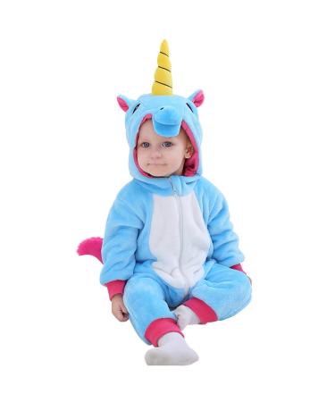 Doladola Baby Boys Girls Flannel Animal Hooded Unicorn Rompers Toddler's Jumpsuits Infant Outfit 12-18 Months Blue