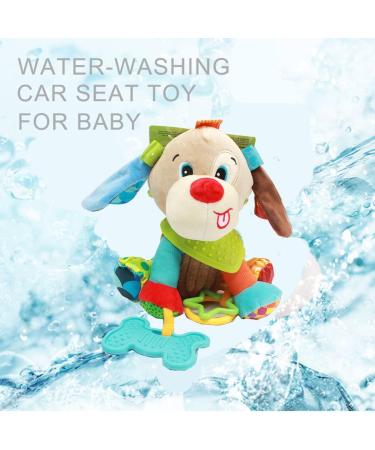 Hanging Car Seat Stroller Toy with Teether - Soft Plush Dog Design for Babies 6-12 Months | Soothing Teething Toy for 3-6 Months | Newborn Gifts for Boys and Girls - Buy Online on SooperMarket.com
