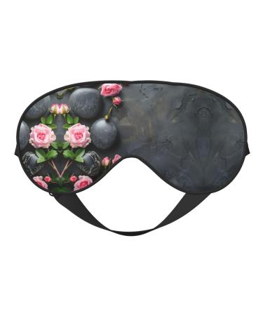 Spa Stone and Rose Flowers Print Double-Sided Eye Mask Soft and Light Blocking for Enhancing Sleep Quality