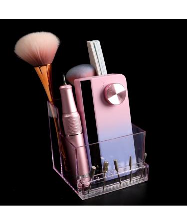 ANGNYA Nail Drill Holder Grinding Bit Storage Box 10 Holes Transparent Nail Drill Bit Holder Plastic Nail Drill Tool Organizer Manicure Tools Display Box for Nail Tech Supplies(Pink)