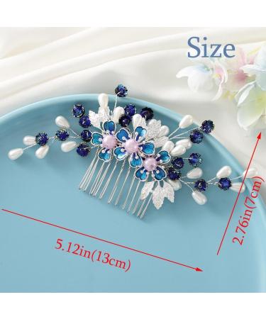 IYOU Flower Wedding Hair Combs Blue Pearl Bridal Headpiece Floral Leaf Hair Piece Bride Bridesmaid Hair Accessories for Women - Buy Online on SooperMarket.com