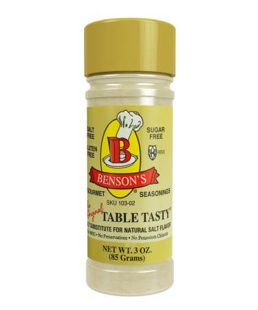 Bensons - Table Tasty Salt Substitute, Salt-Free Gourmet Popcorn Seasoning, No Sodium, No Potassium Chloride, No MSG, Gluten Free, 3oz Bottle With Shaker Top