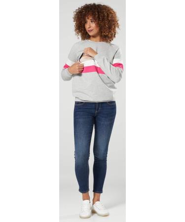 Happy Mama Women's Maternity Nursing Zipped Sweatshirt Striped Jumper 1110 - Grey Melange Size 16 - Buy Online on SooperMarket.com