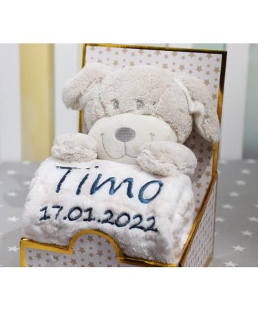 Botobaby Personalized Baby Gift Set - Custom Baby Blanket Plush Toy & Birth Details | Perfect for Baptism & Baby Shower (Beige Dog) - Buy Online on SooperMarket.com