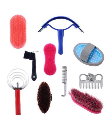 Professional 10-Pc Vier Horse Brush Set - Equestrian Grooming Kit for Horse Cleaning & Care - Buy Online on SooperMarket.com