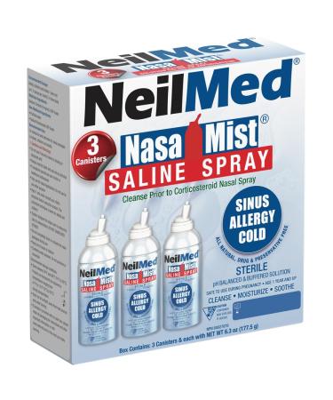 NeilMed NasaMist Saline Spray 177mL. All Natural pH Balanced & Buffered Solution - Soothe Moisturize and Cleanse Using Specially Designed tip. Contains 3 canisters