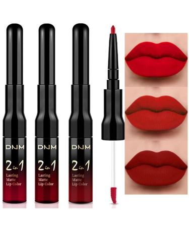 evpct 3Pcs Deep Dark Red Lip Stain Paint Matte Lip Liner and Lipstick Set Long Lasting Smudge Proof labiales matte mate larga duracion listip 24 hours matte a prueba de agua mate 24 horas originales 3 Count (Pack of 1) S...