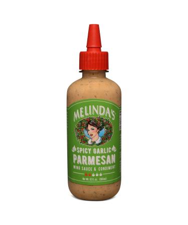 Melindas Spicy Garlic Parmesan Wing Sauce - Craft Garlic Parmesan Wing Sauce with Habanero Peppers, Parmesan Cheese, Fresh Garlic - Perfect for Buffalo Wings, Pizza, Pasta - 12oz, 1 Pack 12 Fl Oz (Pack of 1)