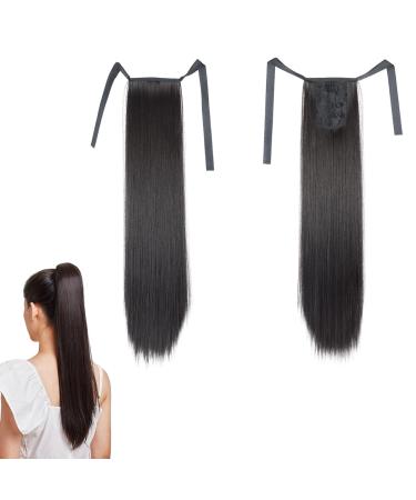 prinfantasy Ponytail Extension Wrap Around Long Straight Hair Extensions High Heat Synthetic for Women Black Brown GBMW033 GBMW033 22 inch
