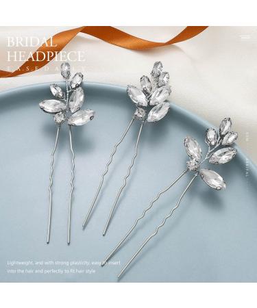 Easedaily Crystal Bride Wedding Hair Pins - Silver Rhinestone Bridal Hair Pieces (Pack of 3) - Buy Online on SooperMarket.com