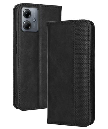 RankOne Flip Leather Case Cover for Motorola Moto G14 (6.5" Inches) Black Motorola Moto G14 Black