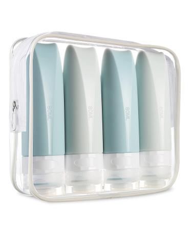 Mrsdry Travel Bottles for Toiletries with Clear Toiletry Bag, Tsa Approved Travel Size 80ml Containers BPA Free Leak Proof Travel Tubes Refillable Liquid Travel Accessories (4 Pack) (Grey)