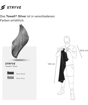 Buy Stryve Gym Towel+ Silver Gray - Antibacterial Anti-Slip Fitness Towel with Magnetic Clip & Bag 105x42.5 cm - Perfect for International Shipping - Buy Online on SooperMarket.com