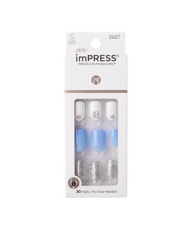 KISS imPRESS Press-On Manicure I'd Rather Be Short Length Square with PureFit Technology Includes Prep Pad Mini File Cuticle Stick and 30 Fake Nails