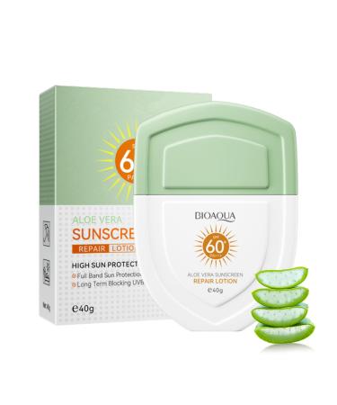 Sunscreen SPF 60+ Aloe Vera Sun Cream Repair Lotion Suncream Sun Face Protection Against UVA UVB Water + Sweat Resistant Fast Film Formation No Stuffiness for All Skin Types 40g