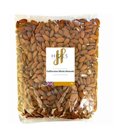 Hides Fine Foods - Californian Whole Almonds 1kg - GMO - Free - Suitable for Vegetarians - Cooking - Salads - Snacking - Desserts - Cakes - Cookies - Breakfast